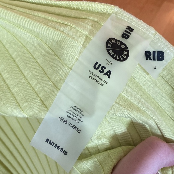 Simon Miller Boge Ribbed One-Shoulder Slit Body-Con Dress Yellow Green NWT S - Picture 4 of 8